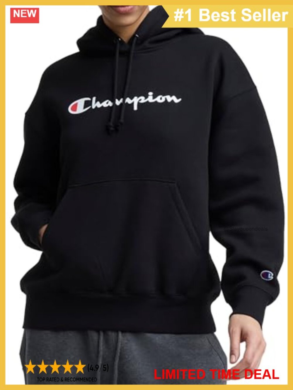 Champion Pullover Fleece Hoodie Loose Fit Midweight Script Logo Activewear